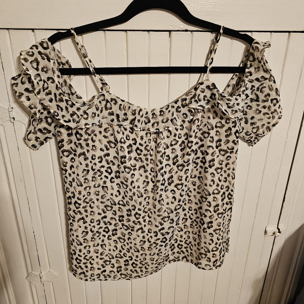 Leopard print off shoulder blouse